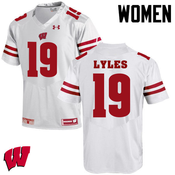Women Winsconsin Badgers #19 Kare Lyles College Football Jerseys-White - Click Image to Close